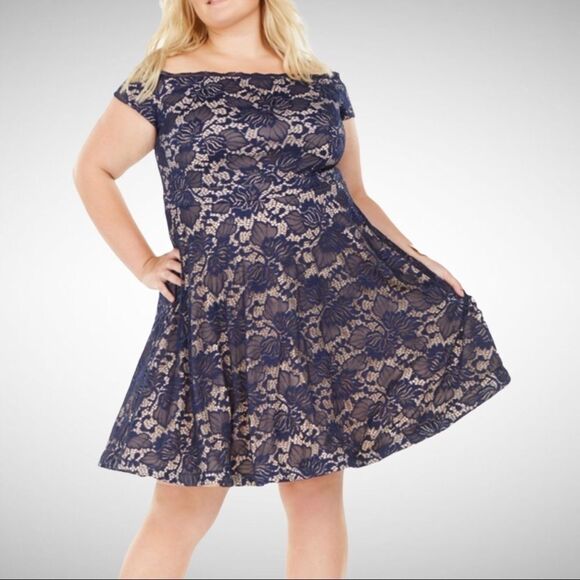 B Darlin NWT Dress Blue Lace with Nude Lining, 22W - Picture 1 of 7